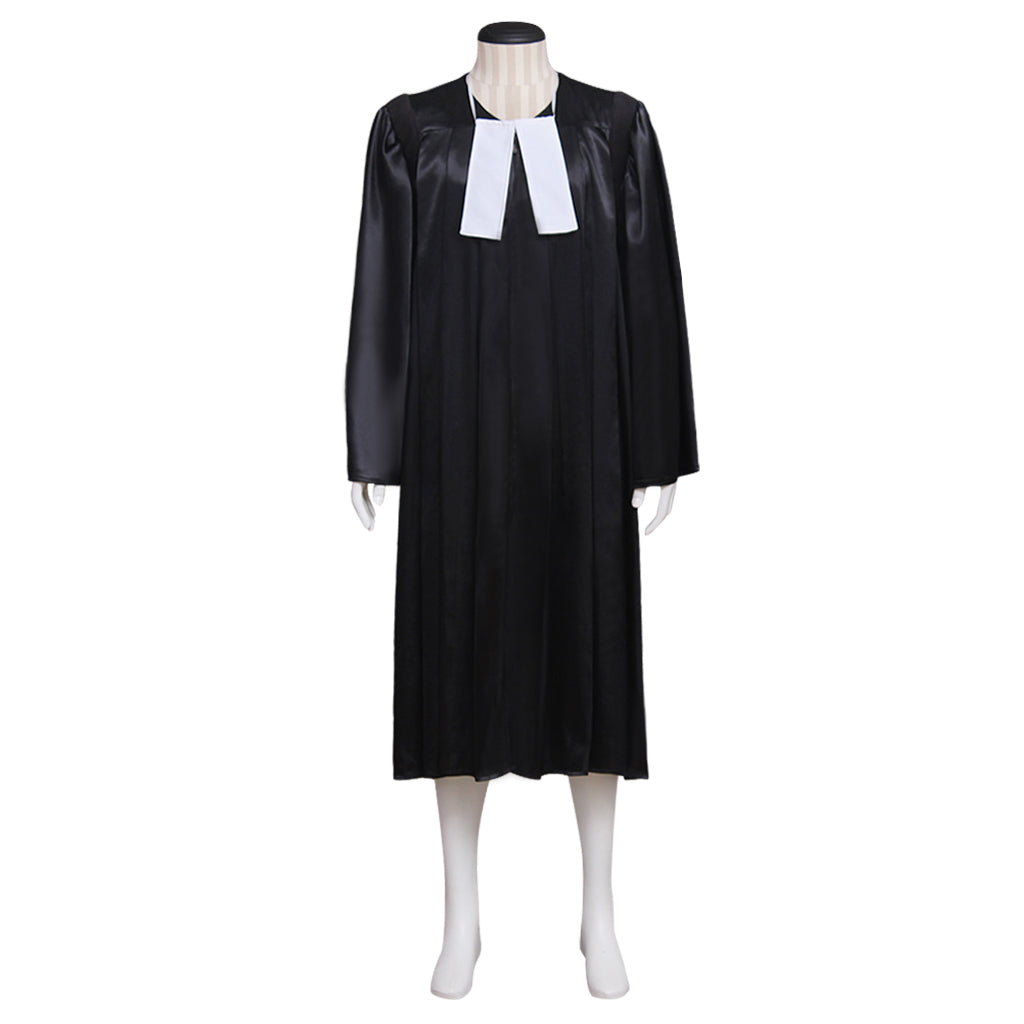 18th Century European Rococo Style Gentleman’s Robe with Black Fabric and White Collar Accent for Historical Reenactments Cosplay Events Halloween Christmas or Parties