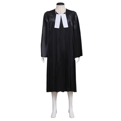 18th Century European Rococo Style Gentleman’s Robe with Black Fabric and White Collar Accent for Historical Reenactments Cosplay Events Halloween Christmas or Parties