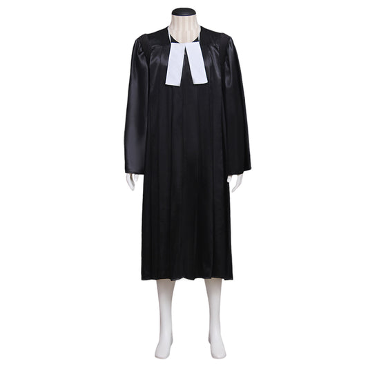 18th Century European Rococo Style Gentleman’s Robe with Black Fabric and White Collar Accent for Historical Reenactments Cosplay Events Halloween Christmas or Parties