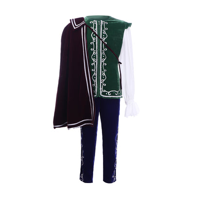 Medieval Men's Green Vest with Cloak Medieval Cosplay Stage Costume Adult Halloween Party Themed Outfit