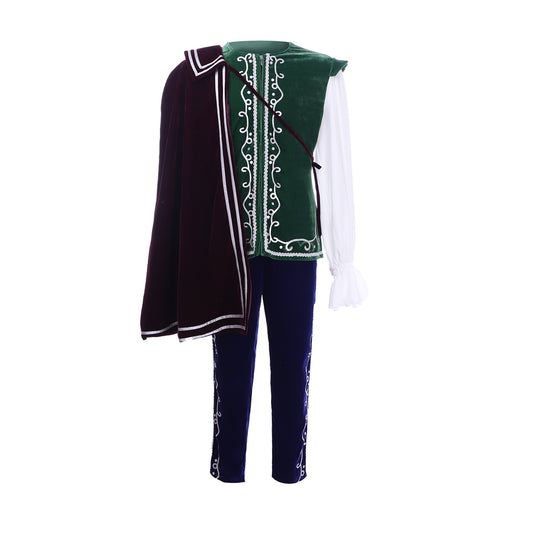 Medieval Men's Green Vest with Cloak Medieval Cosplay Stage Costume Adult Halloween Party Themed Outfit