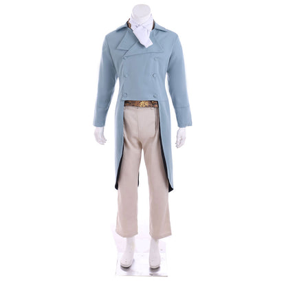 Regency Men's Light Blue Tailcoat with White Collar Cosplay Stage Costume Adult Halloween Christmas Party Themed Outfit