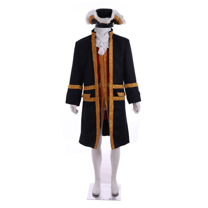 Medieval Men's Black Rococo Court Coat with Gold Trim and Wig Cosplay Stage Costume Adult Halloween Christmas Party Themed Outfit