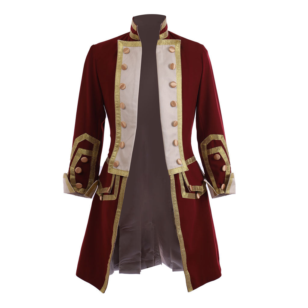 Medieval Men's Red Rococo Court Coat with Gold Trim Cosplay Stage Costume Adult Halloween Christmas Party Themed Outfit