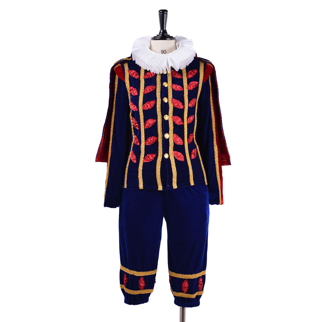 Medieval Men's Navy Blue with Red and Gold Accented Aristocratic Court Costume Cosplay Stage Outfit Adult Halloween Christmas Party Themed Outfit