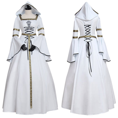 Medieval Vintage Regency Dress Hooded Black Red Gown Viking Cosplay  Costume  Long Sleeve With Lace - up Renaissance Gown Women Cosplay Costume Adult Ladies Halloween Christmas Dress