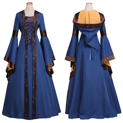 Medieval Women Renaissance Blue Cosplay Costume Adult Ancient Gown With Lace Up Bell Sleeves Gothic Ladies Halloween Christmas Dress