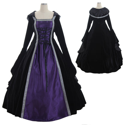 Medieval Women Viking Purple And Black Cosplay Costume Adult Renaissance Ancient Gown With Lace  Up Norse Gothic Ladies Halloween Christmas Dress