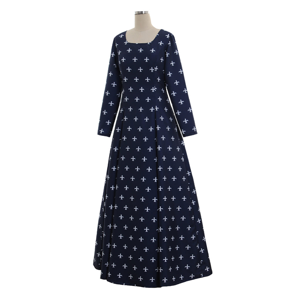 Medieval Women Viking Green With Yellow Cross Patterns Cosplay Costume Adult Renaissance Ancient Gown With Long Sleeves Norse Gothic Ladies Halloween Christmas Dress