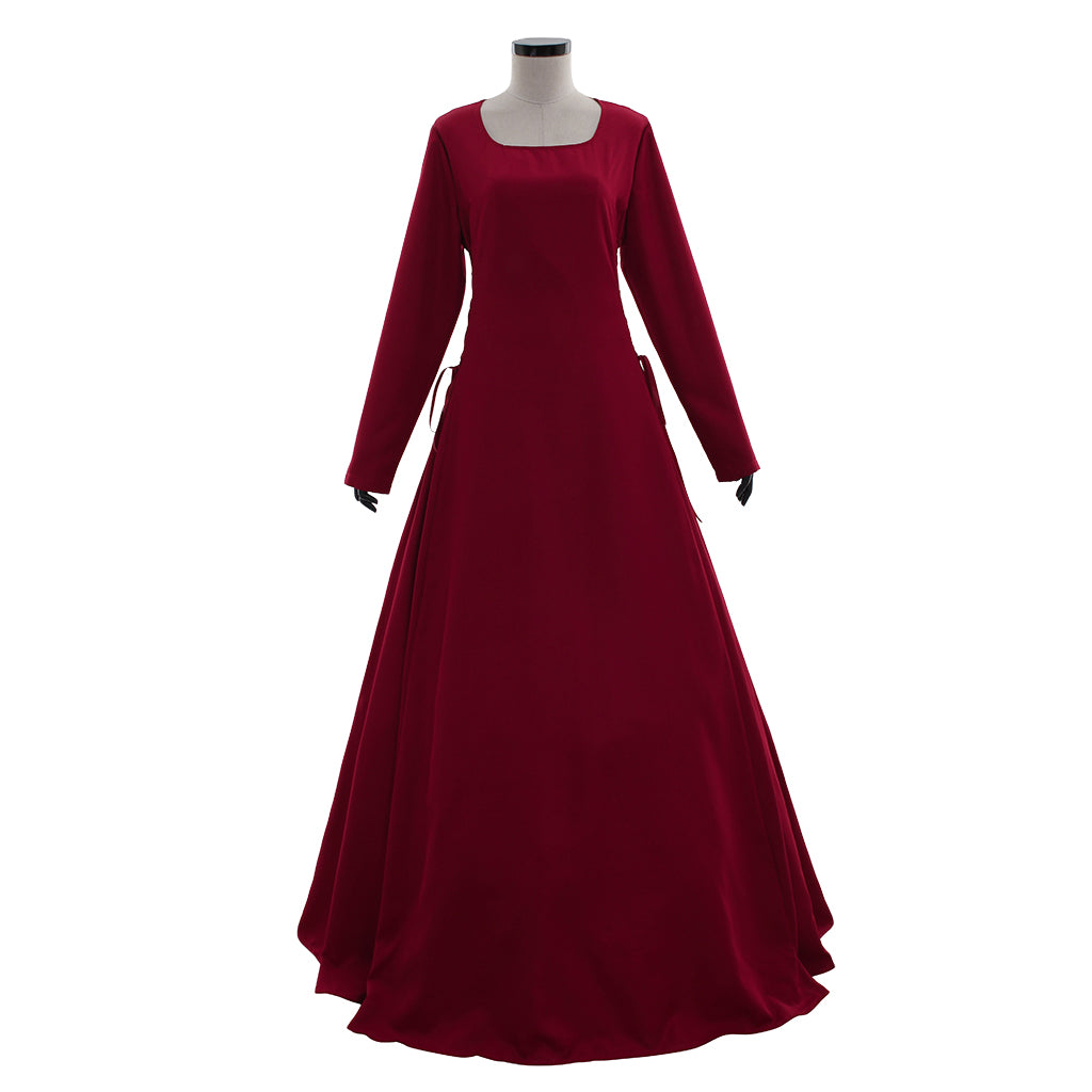 Medieval Women Renaissance Red Cosplay Costume Adult Vintage Court Long Sleeve Square Neck Maxi Dress
