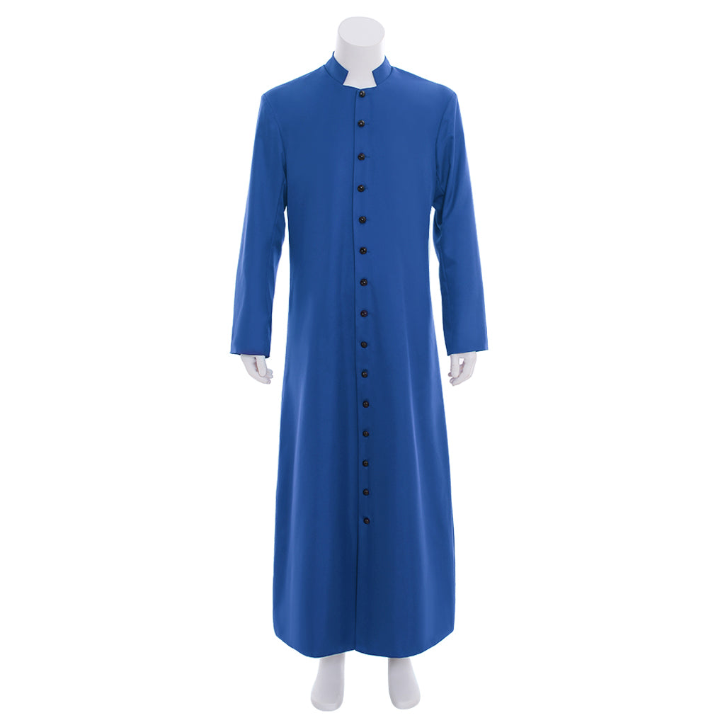 Medieval Men Renaissance Blue Button - Down Cosplay Costume Adult Vintage Court Long Sleeve Maxi Robe Men's Halloween Christmas