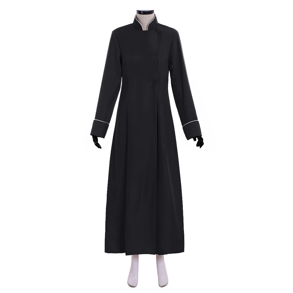 Medieval Women Renaissance Black Cosplay Costume Adult Ancient Gown With Mandarin Collar Long Sleeve Gothic Ladies Halloween Christmas Dress