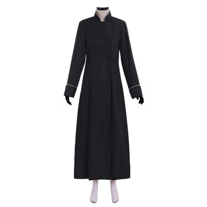 Medieval Women Renaissance Black Cosplay Costume Adult Ancient Gown With Mandarin Collar Long Sleeve Gothic Ladies Halloween Christmas Dress