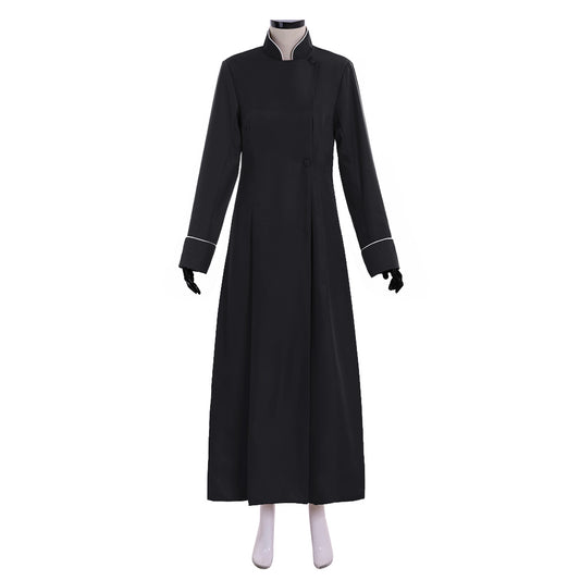 Medieval Women Renaissance Black Cosplay Costume Adult Ancient Gown With Mandarin Collar Long Sleeve Gothic Ladies Halloween Christmas Dress