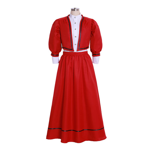 Medieval Women Renaissance Red Coat With White Blouse Bubble - Sleeve Long Skirt Cosplay Costume Adult Vintage Court Ladies' Halloween Christmas