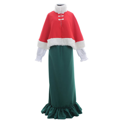 Medieval Women Renaissance Red Green Cosplay Costume Adult Ancient Outfit With Fur Trimmed Top And Long Skirt Gothic Ladies Halloween Christmas Dress