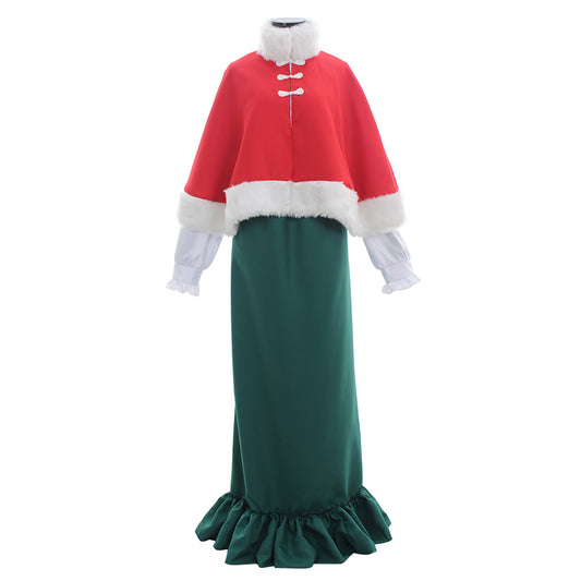 Medieval Women Renaissance Red Green Cosplay Costume Adult Ancient Outfit With Fur Trimmed Top And Long Skirt Gothic Ladies Halloween Christmas Dress