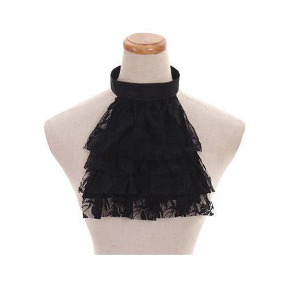 Gothic Black Lace Tiered Ruffle Choker Collar Victorian-Inspired Black Lace Ruffled Choker Collar Black Lace Layered Ruffled Choker Collar
