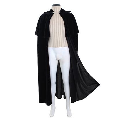 Medieval Renaissance Navy Blue Velvet Long Hooded Cloak with Clasp Closure