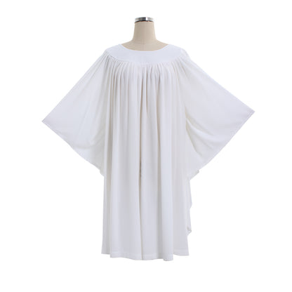 Medieval Women White Flowy Batwing Sleeve Round Neck Ruched Cloak Renaissance Vintage Cosplay Robe