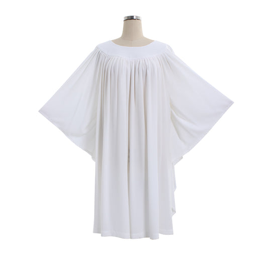 Medieval Women White Flowy Batwing Sleeve Round Neck Ruched Cloak Renaissance Vintage Cosplay Robe