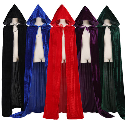 Medieval Hooded Velvet Cloak Adult Renaissance Vintage Cosplay Long Robe