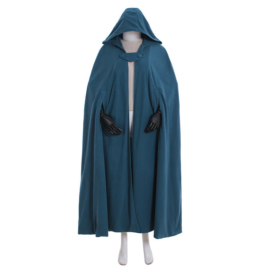 Medieval-Inspired Teal Hooded Full-Length Cloak with Button Closure Gothic Ladies Halloween Party Outerwear