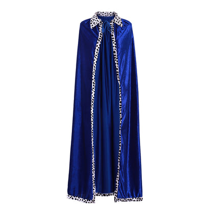 Medieval Red Full-Length Cloak with Leopard Print Trim Detailing