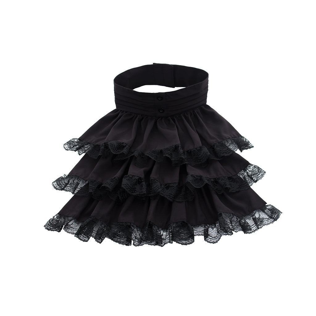 Gothic Lolita Women's Black High Waisted Layered Ruffle Skirt with Lace Trim