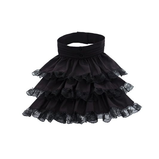 Gothic Lolita Women's Black High Waisted Layered Ruffle Skirt with Lace Trim