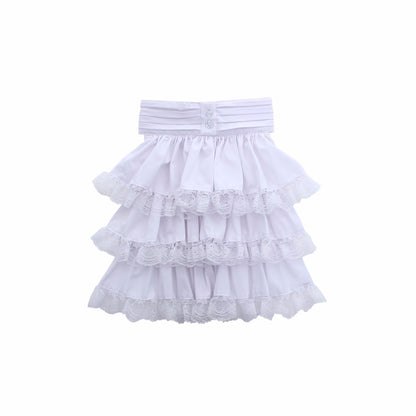 Gothic Lolita Women's White High-Waisted Layered Ruffle Skirt with Lace Trim