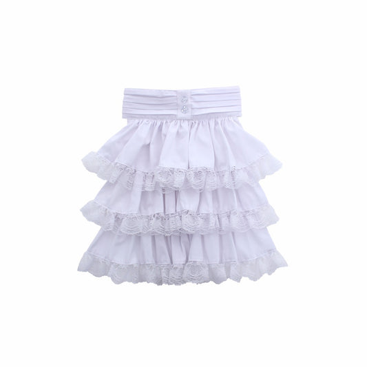 Gothic Lolita Women's White High-Waisted Layered Ruffle Skirt with Lace Trim