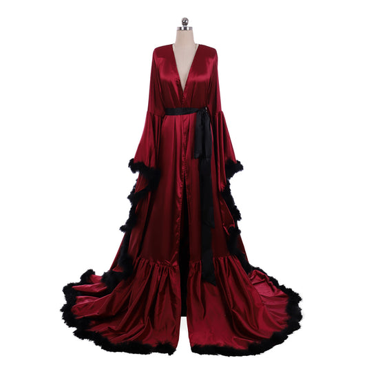 Medieval Bridal Robe Long Silk Satin Bridesmaid Wedding Robe Nightgown Bathrobe Sleepwear Maternity Photoshoot Robe Women Renaissance Satin Dress Women Adult Cosplay Costume Ladies Halloween Renaissance Gown