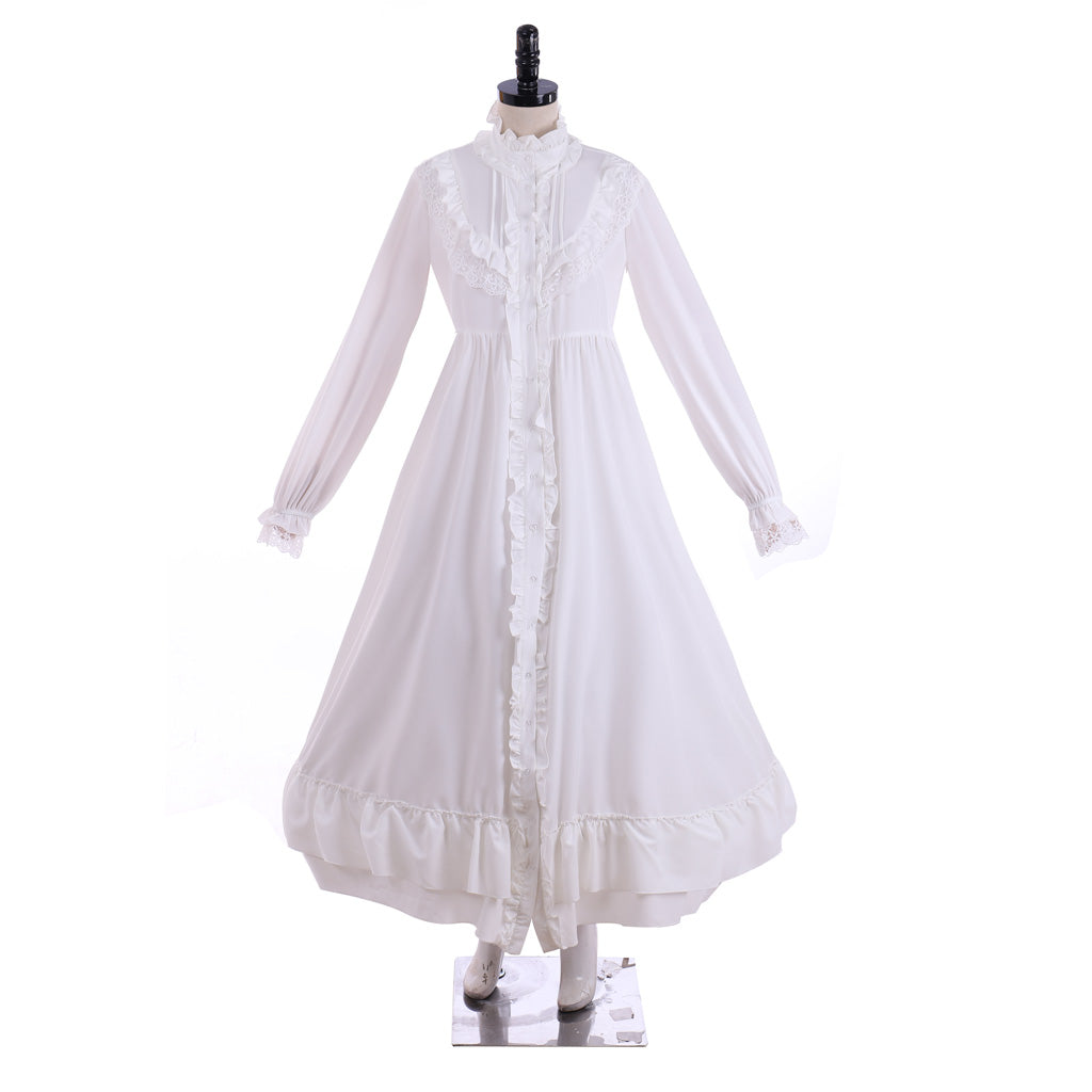Medieval Women Renaissance Ruffled High Neck Long Sleeve Maxi Dress Medieval Costume Women Adult Cosplay Costume Ladies Halloween Renaissance Gown