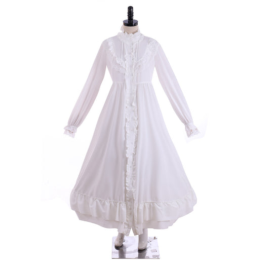 Medieval Women Renaissance Ruffled High Neck Long Sleeve Maxi Dress Medieval Costume Women Adult Cosplay Costume Ladies Halloween Renaissance Gown
