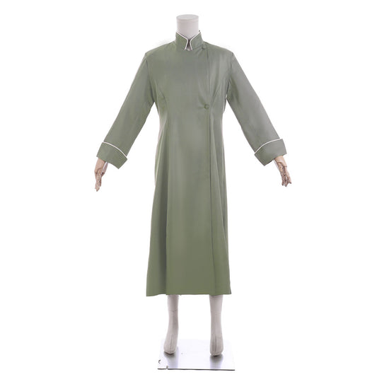 Medieval Clergy Roman Cassock Priest Robe Cosplay Costume Nun Long Sleeve Dress Olive Green Regency Dress Mandarin Collar Retro Renaissance Gown Women Cosplay Costume Adult Ladies Halloween Dress