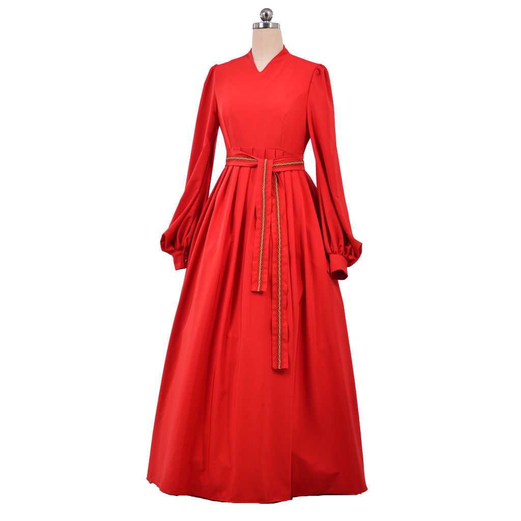 Medieval Vintage Regency Dress Long Sleeve Red Peasant Dress Medieval Princess Wedding Dress Elegant Red Long Sleeve Renaissance Gown With Belt Women Cosplay Costume Adult Ladies Halloween Christmas Dress