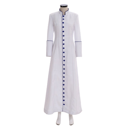 Medieval Renaissance Women's White Cosplay Dress with Stand Up Collar, Long Sleeves, Button  Front Design and Floor  Length Skirt Gothic Ladies Vintage Party Gown
