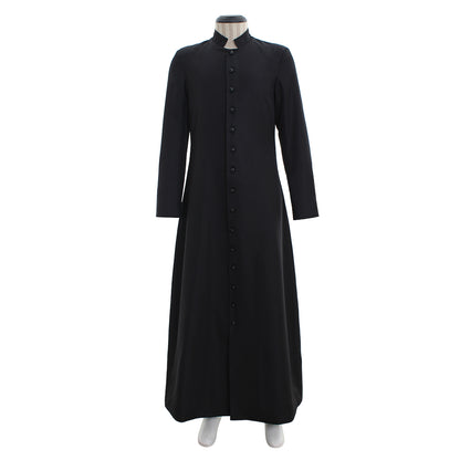 Medieval Renaissance Men's Black Cosplay Long Coat with Stand Up Collar, Long Sleeves and Button Front Design Gothic Vintage Party Outerwear