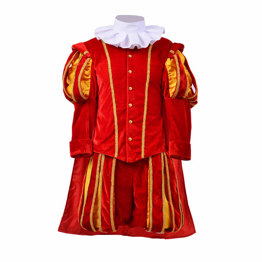 Medieval Men's Red Velvet and Gold Accented Royal Court Costume Cosplay Stage Outfit Adult Halloween Christmas Party Themed Outfit
